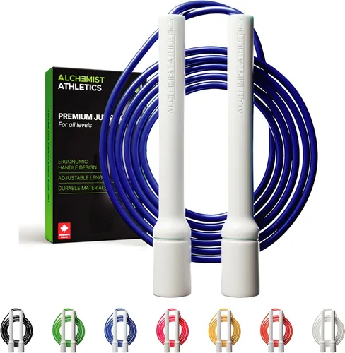 Vista 10 de Cuerda de saltar para fitness, cuerda de saltar ajustable de 10 pies para hombres, mujeres y niños, cuerda de saltar sin enredos con asas