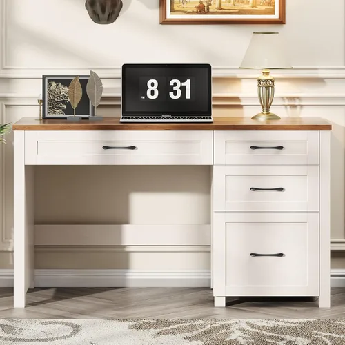 Vista 10 de Vabches Escritorio ejecutivo Farmhouse de 47 pulgadas con 3 cajones y cajón de archivos ajustable, escritorio de computadora para oficina en casa