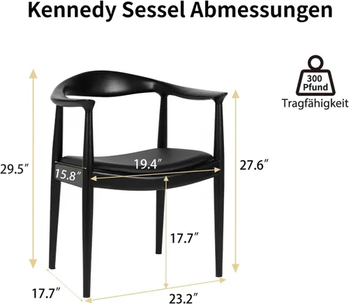 Vista 2 de Polynices Kennedy Chair, Mid Century Dining Chairs with Arms (Black)