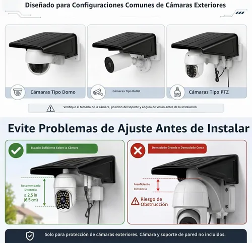 Vista 5 de jojofuny Cubierta de lluvia para cámara de seguridad para exteriores, protector solar de plástico negro para cámaras domo Bullet PTZ, techo