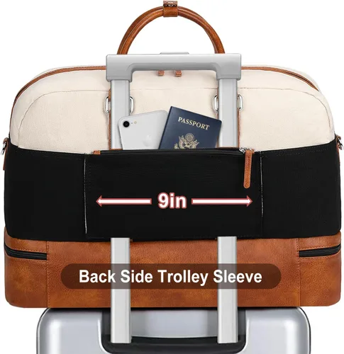 Vista 137 de IBFUN Bolsas de fin de semana para mujer, bolsa grande de lona para viaje, bolsa de viaje con compartimento para zapatos, 21 pulgadas, juego de 3
