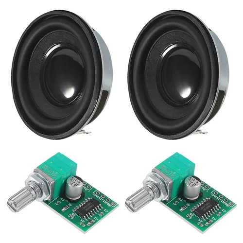 Vista 10 de 2 altavoces estéreo de audio de 1.5 pulgadas, 4 ohmios, 3 W, 2 altavoces redondos + 2 amplificador digital de 3 x 2 CC 5 V PAM8403 módulo