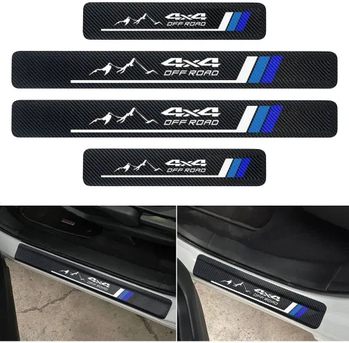 Vista 8 de 4 calcomanías protectoras de fibra de carbono para umbral de puertas de automóvil – Protector de entrada de puerta delantera/trasera compatible