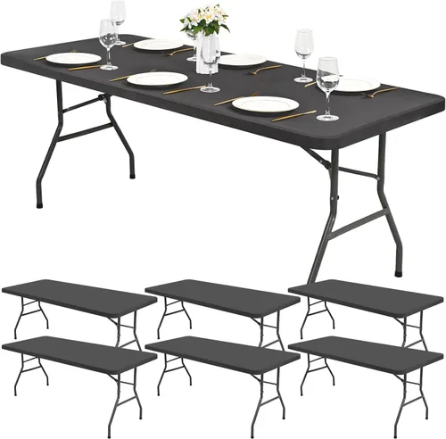 Vista 8 de Paquete de 6 fundas de tela elástica para mesa, color beige, para mesas de 8 pies, protector de mantel rectangular universal lavable y elástico