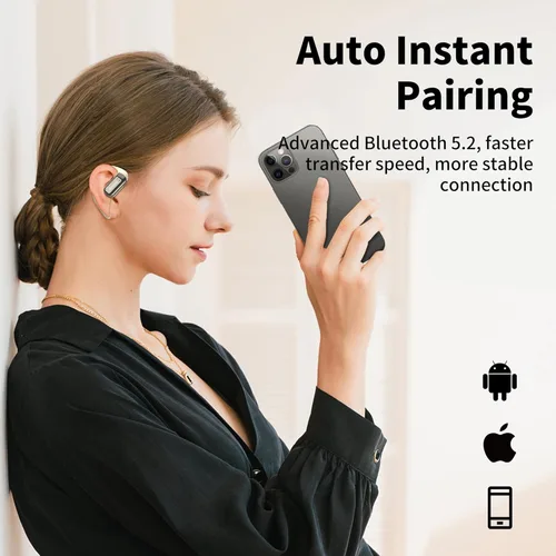 Vista 5 de BUGANI Auriculares de oreja abierta, Bluetooth 5.2 Auriculares de oreja abierta con micrófono, conversación clara ENC, sonido estéreo inmersivo