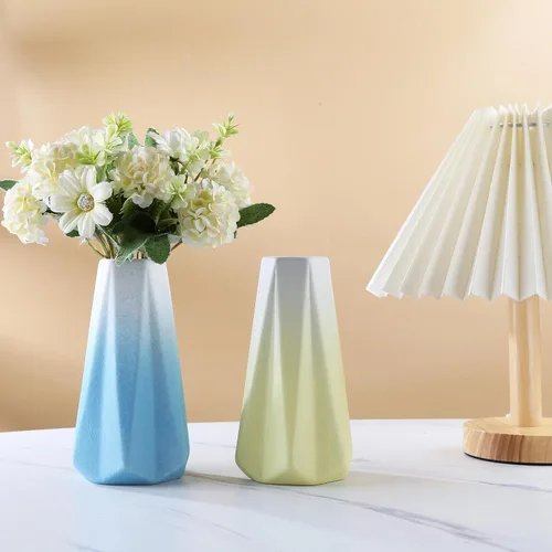 Vista 6 de Jarrón de cerámica amarillo y blanco – Estilo simple de moderno soporte de mesa para decoración del hogar, adecuado para chimenea, dormitorio