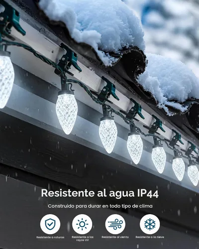 Vista 2 de Luces de Navidad C9 para exteriores con 100 clips de resorte de 65 pies, 100 LED, cadena de luces C9, impermeable, conectable, grado comercial