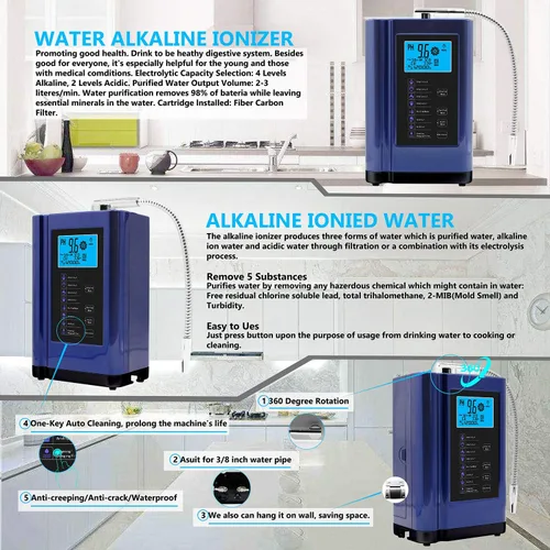 Vista 5 de Ionizador de agua alcalina, hasta -500 mV ORP, máquina purificadora de agua con pH 3.5-10.5, filtro de agua alcalina para el hogar con 7 ajustes