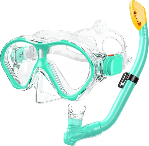 Vista 20 de Gintenco Juego de esnórquel para niños, máscara de buceo para niños como gafas de natación unisex, juego de máscara de buceo antivaho y esnórquel