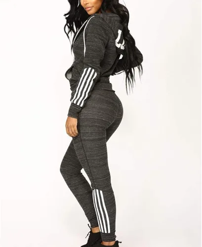 Vista 2 de VEZAD Moda Casual raya cremallera manga larga Pullove Sport Tops+pantalones largos conjunto