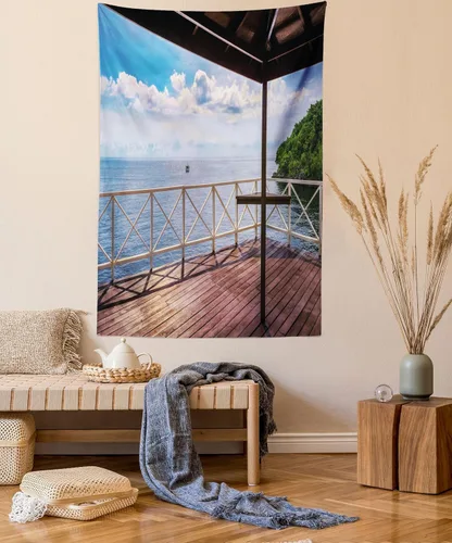 Vista 10 de Ambesonne Tapiz Trippy, vista panorámica de la cascada con bosques de ensueño y mandala oriental psicodélico, decoración de tela para colgar