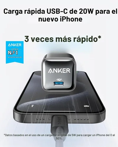 Vista 2 de Anker Bloque de cargador USB C, 20 W PIQ 3.0 de carga rápida compacta para iPhone 17/16/15 y más series, Galaxy, Pixel 4/3, iPad