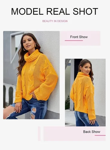 Vista 3 de Dokotoo suéteres de cuello alto para mujer, de manga larga tipo globo, para otoño e invierno 2025