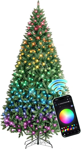 Vista 12 de HOLLO STAR Árbol de Navidad preiluminado de 4.5 pies, luces RGBW multicolor Control de aplicación, árbol de Navidad artificial con 197 luces LED