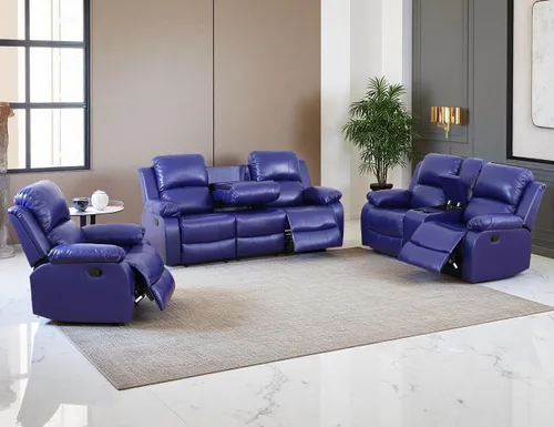 Vista 55 de Sofá reclinable manual, sofá reclinable de lujo de 3 plazas, sofá reclinable con portavasos y mesa de café, sofá de cuero sintético para sala