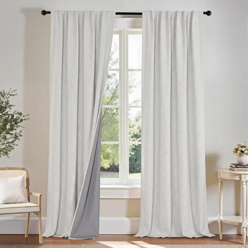 Vista 11 de PONY DANCE Cortinas de lino 100% opacas de 63 pulgadas de largo para dormitorio, sala de estar, oscurecimiento completo, bolsillo para barra