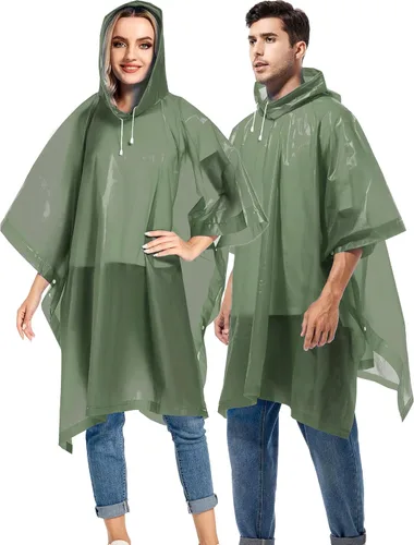 Vista 65 de Paquete de 2 ponchos de lluvia para adultos, reutilizables, impermeables, de supervivencia, emergencia, resistente, con capucha con cordón