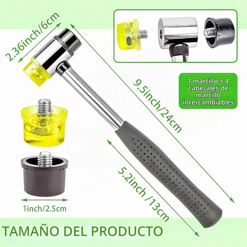 Vista 2 de Martillos pequeños de goma con 25 mm de doble cara de goma y plástico, martillo de goma de dos caras pequeño con mazo de plástico con 4 piezas