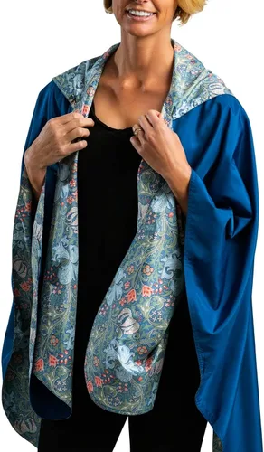 Vista 10 de Capa de lluvia para mujer, chaqueta tipo poncho con capucha, reversible, hermosa, ultra suave "Negro y peltre