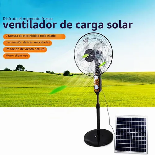 Vista 2 de Ventilador solar recargable de 16 pulgadas, ventilador oscilante ajustable de pie, motor de corriente continua, ventilador de piso silencioso