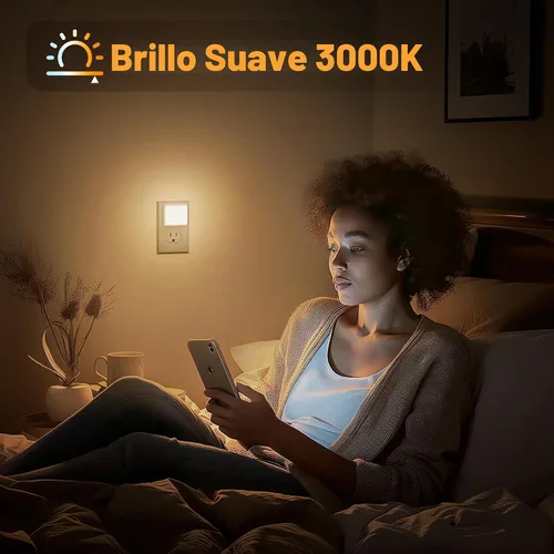 Vista 5 de JandCase Luces nocturnas LED – Paquete de 2, luces nocturnas blancas suaves con sensor de atardecer a amanecer para dormitorio, baño, escaleras
