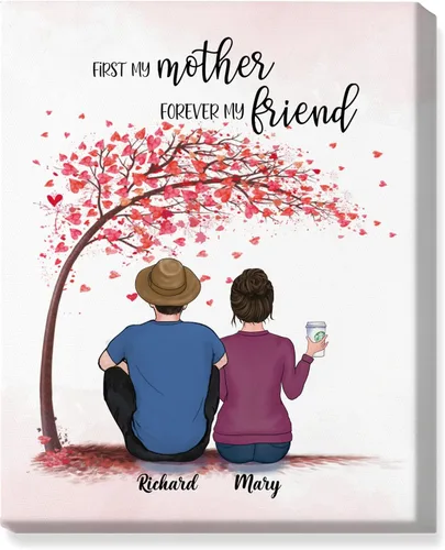 Vista 8 de Gossby Lienzo personalizado para madre e hija, regalo de cumpleaños, Navidad, Día de la Madre para mamá de 2 hijas con diseño, nombre, regalo
