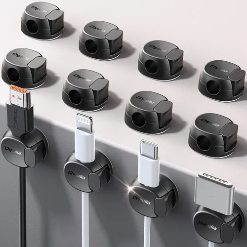 Vista 10 de Clips de cable - Chfeila Organizador de cables de resorte dual más reciente con cierre de gancho, paquete de 6 [máxima estabilidad] Gestión
