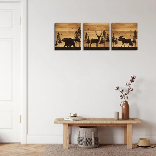 Vista 8 de Apicoture Imágenes de pared de oso alce y alce, paisaje forestal, tema de caza, pintura de animales del bosque, lienzo enmarcado, obra de arte