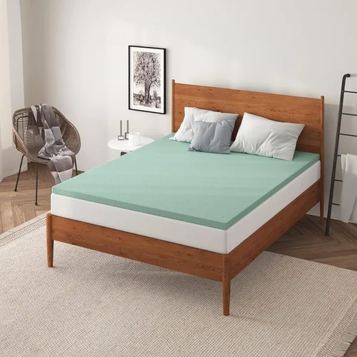 Vista 5 de NapQueen Cubrecolchón de espuma viscoelástica de té verde ventilado de 2 pulgadas, verde elegante, certificado CertiPUR-US, tamaño matrimonial