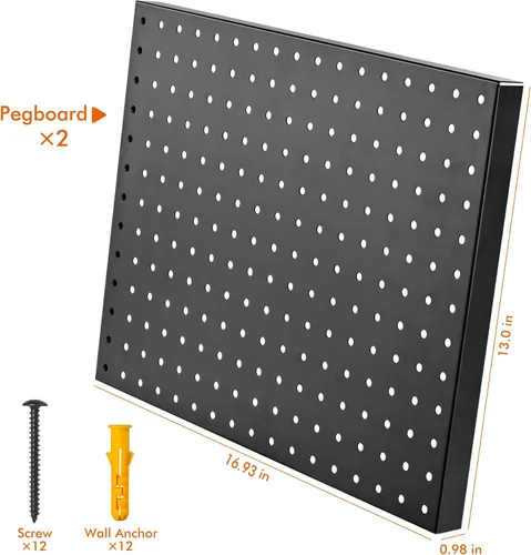 Vista 2 de Paneles de metal con clavijas, paquete de 2 tableros de pared de acero