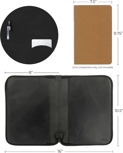 Vista 6 de Hide & Drink, Zippered Journal Cover for Moleskine Notebook, XL Size (7.5 x 9.75 in. Notebook NOT Included) Full Grain Leather, Handmade, Charcoal