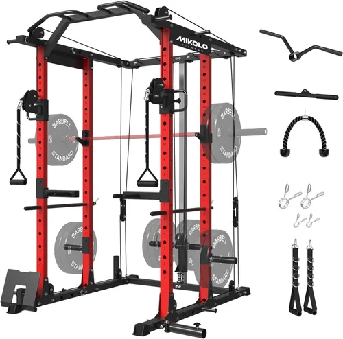 Vista 22 de Mikolo Jaula de Potencia, Rack de Potencia con Sistema de Cruce de Cables, 1500LBS Rack para Sentadillas con Sistema de Jalón LAT, Jaula de Negro