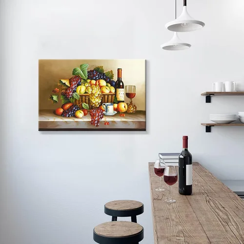 Vista 6 de Arte de pared con imagen de vino de uva: pintura al óleo de frutas vintage, impresión contemporánea en lienzo de comida contemporánea, obra de arte