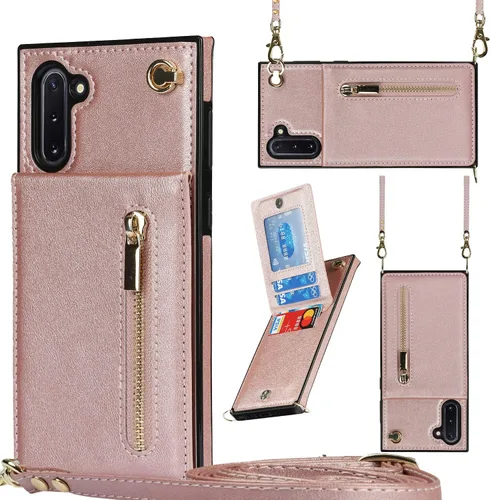 Vista 28 de Funda para teléfono Samsung Galaxy Note 9 con correa cruzada, tarjetero de cuero, ranuras de crédito, soporte magnético, accesorio para celular