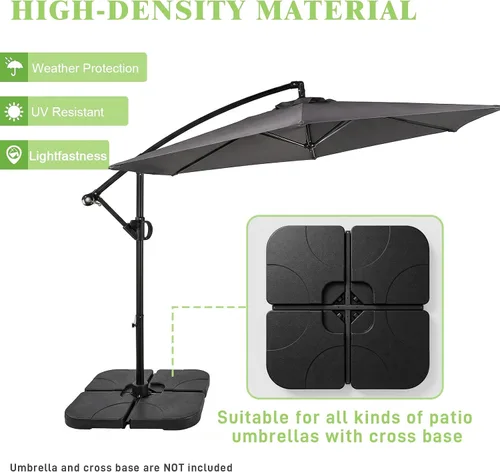 Vista 5 de T&Jero Base de plástico resistente de 4 piezas para patio al aire libre, sombrilla voladiza, 260 libras con relleno de agua y arena, color negro