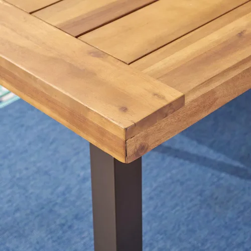 Vista 7 de Christopher Knight Home Justin Outdoor - Juego de comedor de madera de acacia, 7 piezas, acabado de teca, metal rústico, crema
