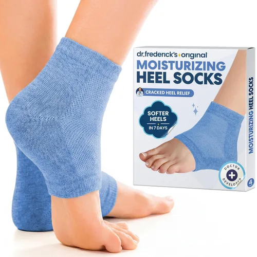 Vista 12 de Dr. Frederick's Original- Calcetines hidratantes para el tratamiento del talón agrietado/pies secos para mujeres y hombres, 2 pares, aloe verde