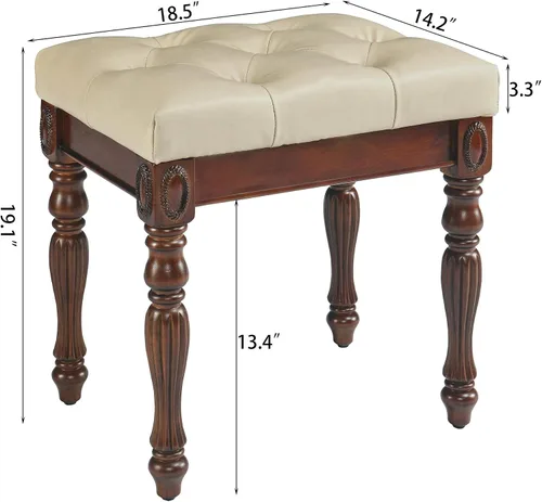 Vista 3 de Escritorio pequeño con juego de taburetes, mesa de tocador de maquillaje con espejo abatible y taburete tapizado, tocadores de madera maciza con 2
