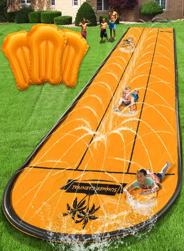 Vista 7 de Spring Water Tobogán acuático para patio trasero de niños, 17 pies x 3 carriles de carreras, toboganes de agua deslizantes con aspersor para edades