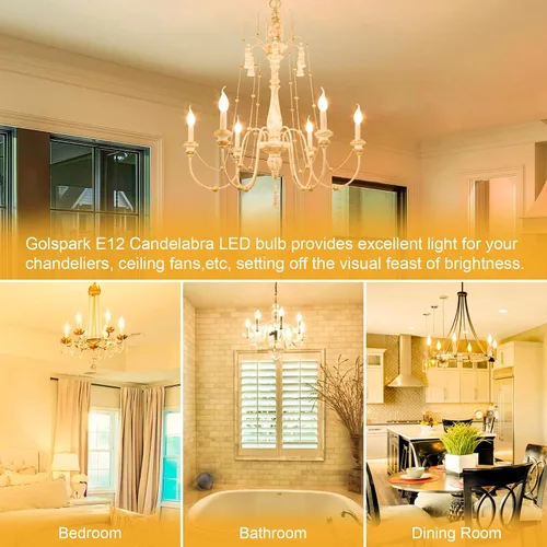 Vista 7 de GOLSPARK E12 Chandelier LED Light Bulbs 60W Equivalent 2700K Warm White Type B, B11 550LM, 120V, CRI85+, Dimmable, Vintage Filament Flame Tip