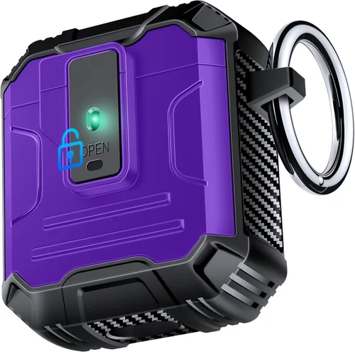 Vista 37 de Amoured AutoPOP - Funda para AirPods Pro de 1ª generación con cerradura y llavero, protección resistente de 360° y mecanismo de apertura de 1 clic