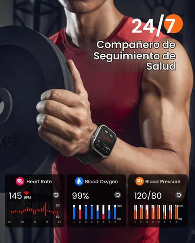 Vista 2 de Relojes inteligentes para mujeres y hombres, reloj inteligente HD de 1.85 Negro