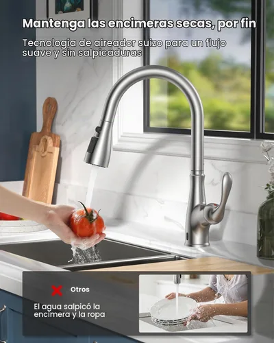 Vista 7 de APPASO Grifo de cocina sin contacto con pulverizador desplegable de níquel Sensor de plata