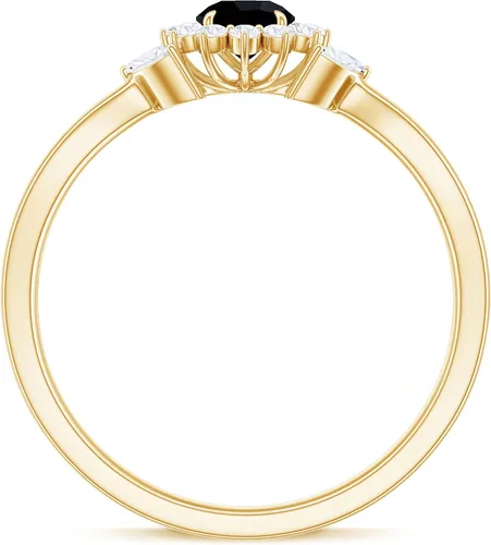 Vista 7 de Anillo de compromiso con halo de flor de diamante y ónix negro certificado para mujer Calidad AAA