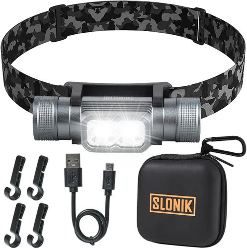 Vista 8 de SLONIK - Linterna frontal recargable ultrabrillante de 500 lúmenes - Luz impermeable IPX8 para correr al aire libre, equipo de senderismo Negro Gen 3