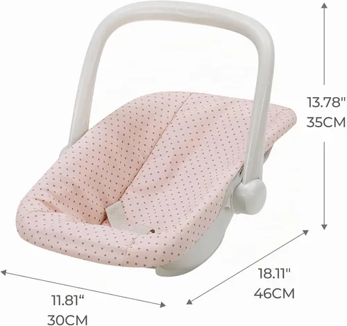Vista 6 de Olivia's Little World Conjunto de Portabebés y Asiento de Coche de Muñeca Bebé Princesa de Lunares, Rosa/Gris Rosa/Gris