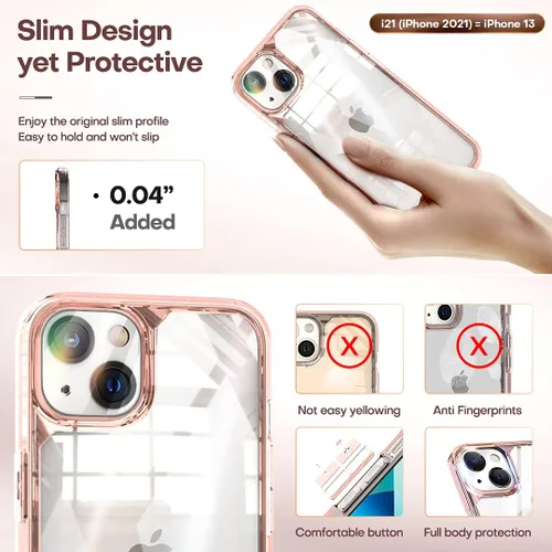 Vista 6 de TAURI Defender 3 en 1 funda de 6.1 pulgadas diseñada para iPhone 13, con 2 protectores de pantalla de vidrio templado y 2 protectores