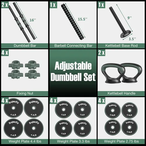 Vista 3 de Goplus Juego de mancuernas ajustables, juego de pesas libres de 92/47 libras, pesas 4 en 1 con conector utilizado como barra, mancuernas, pesas
