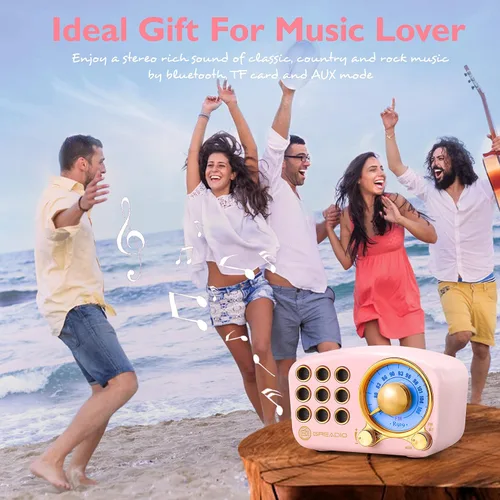 Vista 7 de Greadio Altavoz Bluetooth retro, radio FM vintage con estilo clásico antiguo, fuerte mejora de graves, volumen fuerte, conexión inalámbrica