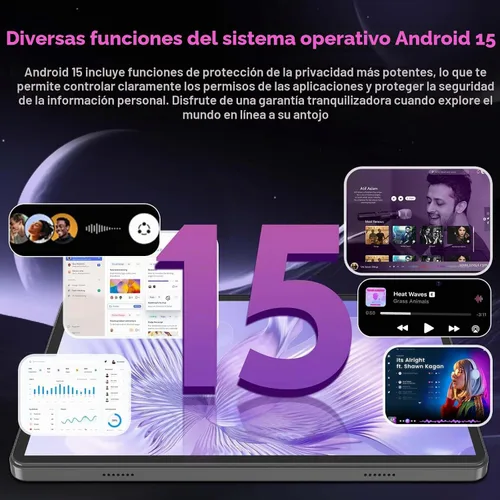 Vista 3 de Tablet Android de 10 pulgadas, tableta Android 16 2026 con teclado, 26 GB+256 GB (expansión de 2 TB), tableta Gemini AI con 8 núcleos, 8000 mAh Negro